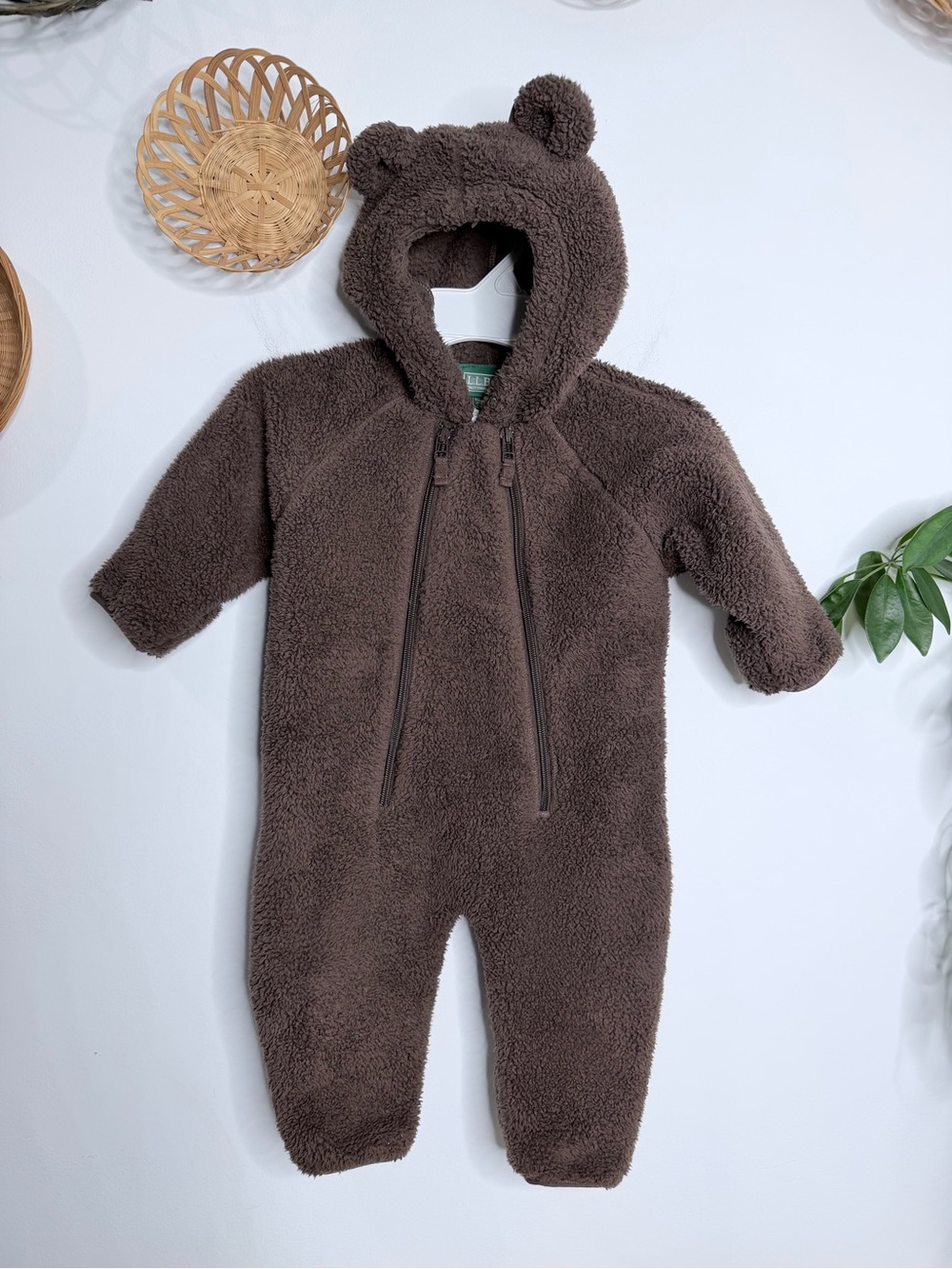 L.L. Bean Infant Brown Bear Hooded Fleece Onesie